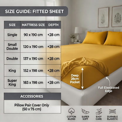 Luxury Fitted Sheet 11" Deep Pocket (28 cm) | Soft, Breathable, Wrinkle-Free Bedding for All Mattresses