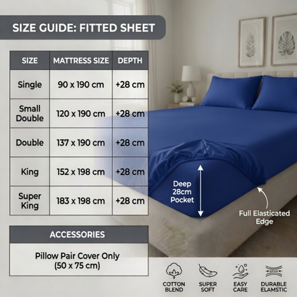 Luxury Fitted Sheet 11" Deep Pocket (28 cm) | Soft, Breathable, Wrinkle-Free Bedding for All Mattresses
