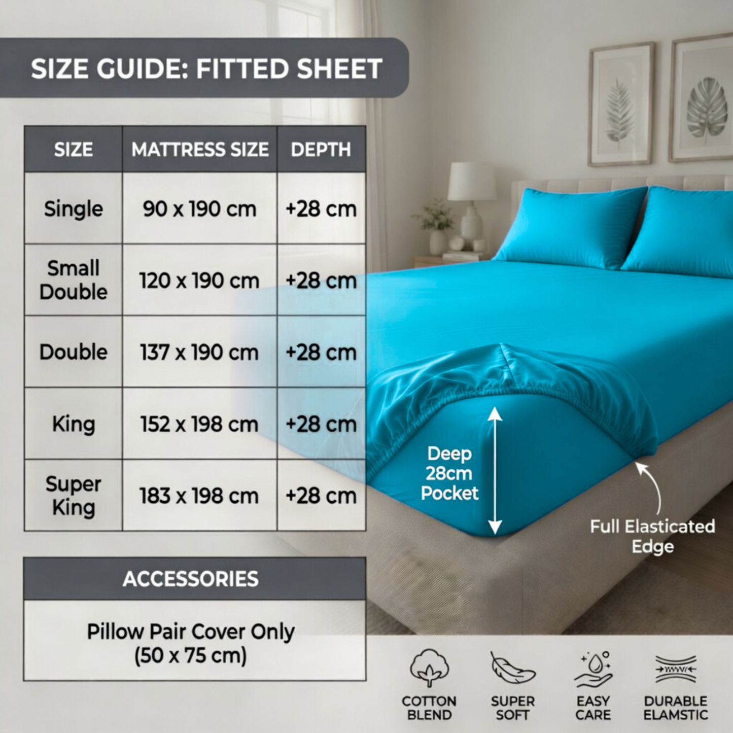Luxury Fitted Sheet 11" Deep Pocket (28 cm) | Soft, Breathable, Wrinkle-Free Bedding for All Mattresses