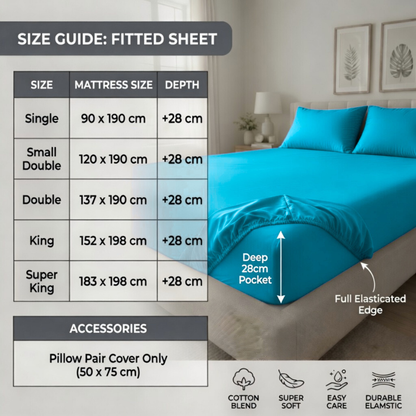 Luxury Fitted Sheet 11" Deep Pocket (28 cm) | Soft, Breathable, Wrinkle-Free Bedding for All Mattresses