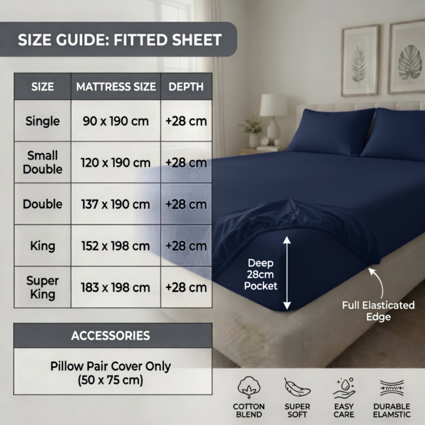 Luxury Fitted Sheet 11" Deep Pocket (28 cm) | Soft, Breathable, Wrinkle-Free Bedding for All Mattresses