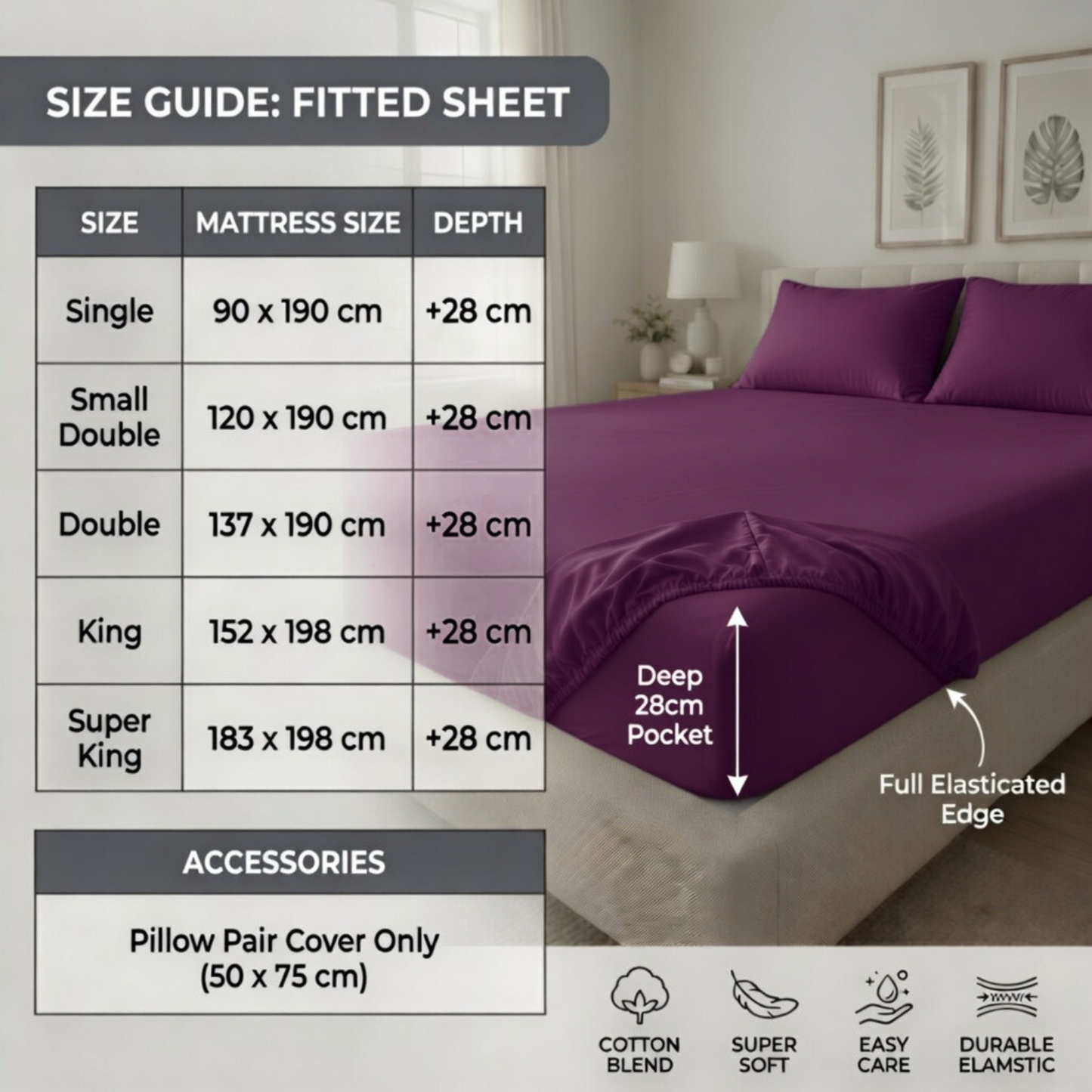 Luxury Fitted Sheet 11" Deep Pocket (28 cm) | Soft, Breathable, Wrinkle-Free Bedding for All Mattresses