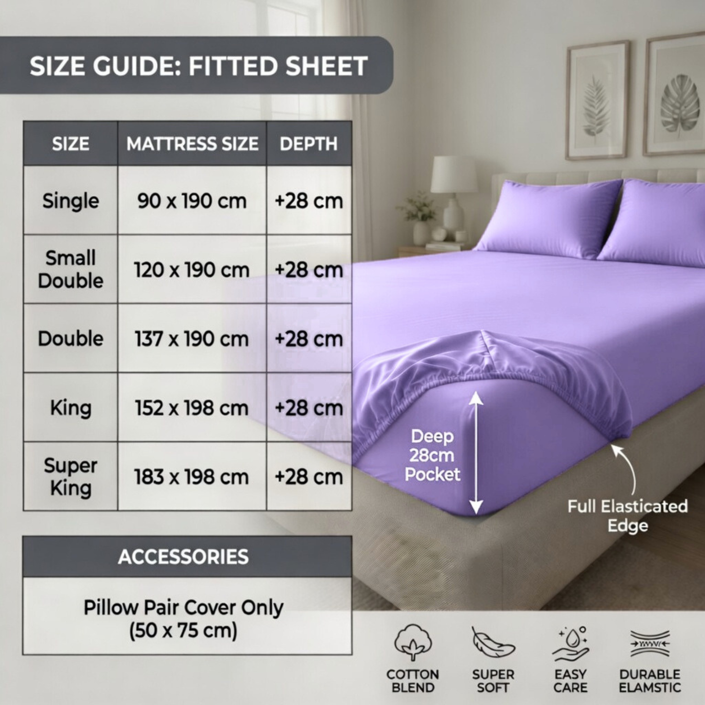 Luxury Fitted Sheet 11" Deep Pocket (28 cm) | Soft, Breathable, Wrinkle-Free Bedding for All Mattresses