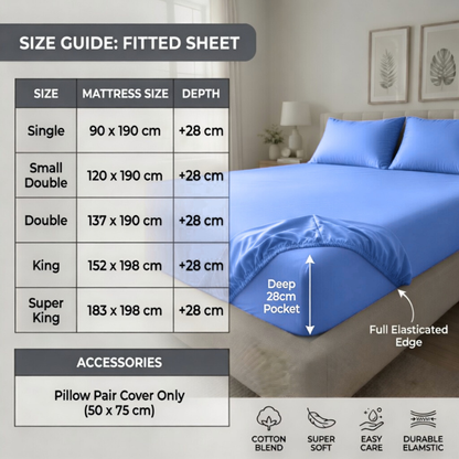 Luxury Fitted Sheet 11" Deep Pocket (28 cm) | Soft, Breathable, Wrinkle-Free Bedding for All Mattresses