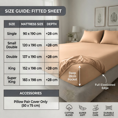 Luxury Fitted Sheet 11" Deep Pocket (28 cm) | Soft, Breathable, Wrinkle-Free Bedding for All Mattresses