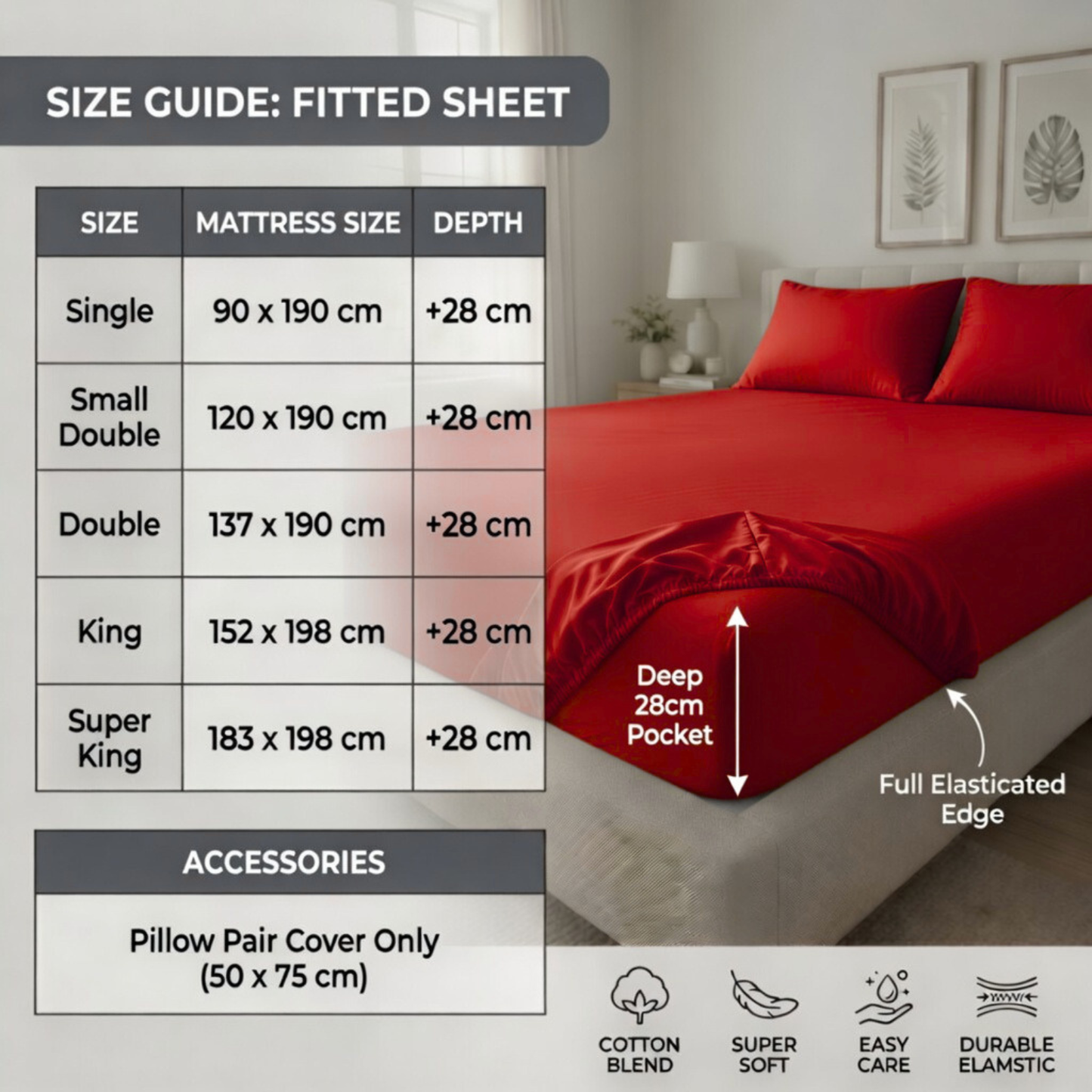 Luxury Fitted Sheet 11" Deep Pocket (28 cm) | Soft, Breathable, Wrinkle-Free Bedding for All Mattresses