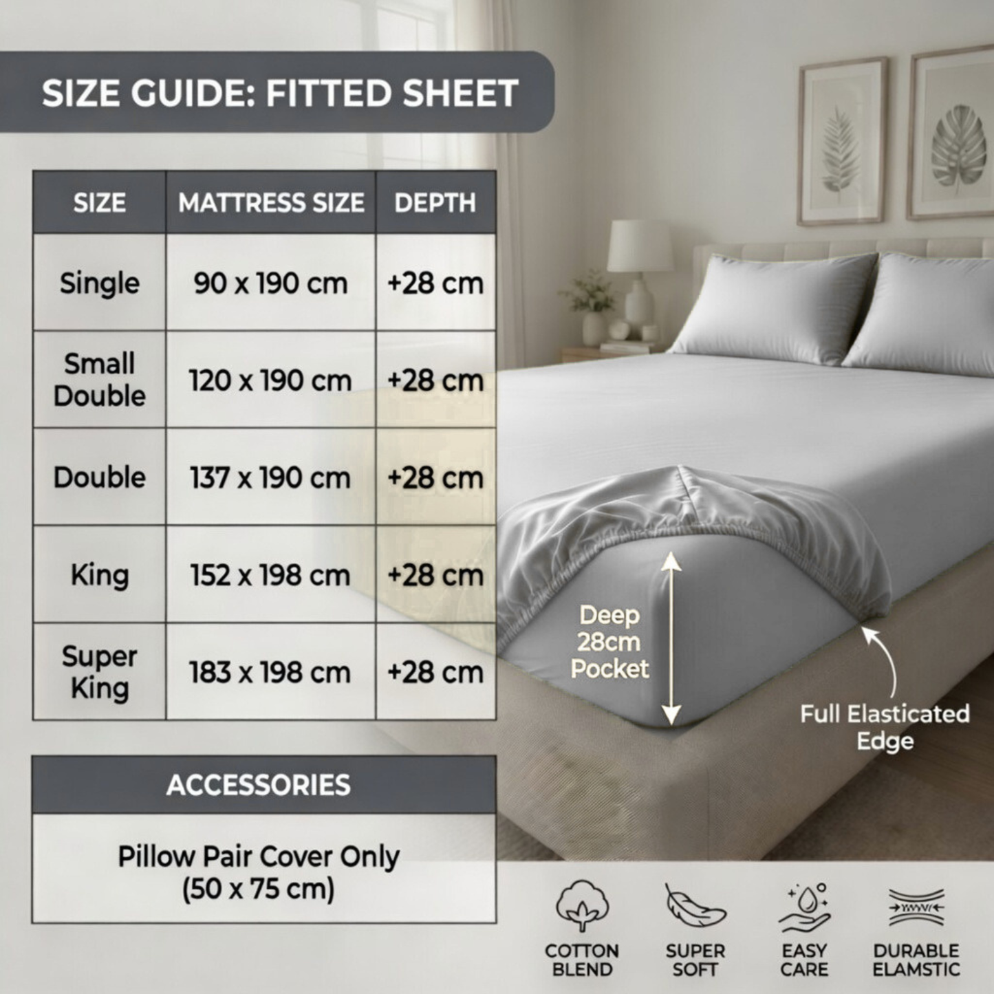 Luxury Fitted Sheet 11" Deep Pocket (28 cm) | Soft, Breathable, Wrinkle-Free Bedding for All Mattresses