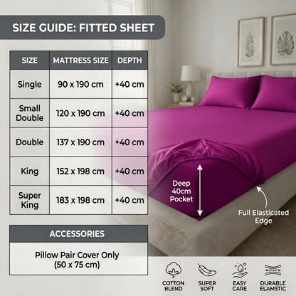 Extra Deep Fitted Sheet 40cm | Ultra Soft, Wrinkle-Free, Perfect Fit for Thick Mattress (UK Size)