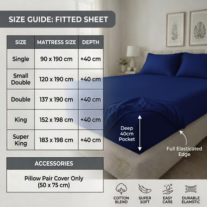Extra Deep Fitted Sheet 40cm | Ultra Soft, Wrinkle-Free, Perfect Fit for Thick Mattress (UK Size)