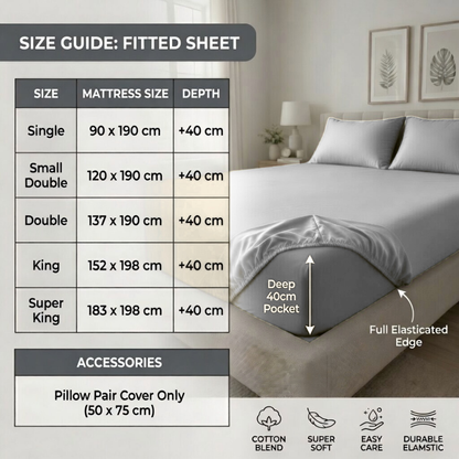 Extra Deep Fitted Sheet 40cm | Ultra Soft, Wrinkle-Free, Perfect Fit for Thick Mattress (UK Size)