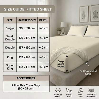 Extra Deep Fitted Sheet 40cm | Ultra Soft, Wrinkle-Free, Perfect Fit for Thick Mattress (UK Size)