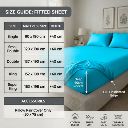 Extra Deep Fitted Sheet 40cm | Ultra Soft, Wrinkle-Free, Perfect Fit for Thick Mattress (UK Size)