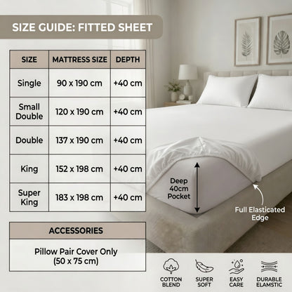 Extra Deep Fitted Sheet 40cm | Ultra Soft, Wrinkle-Free, Perfect Fit for Thick Mattress (UK Size)