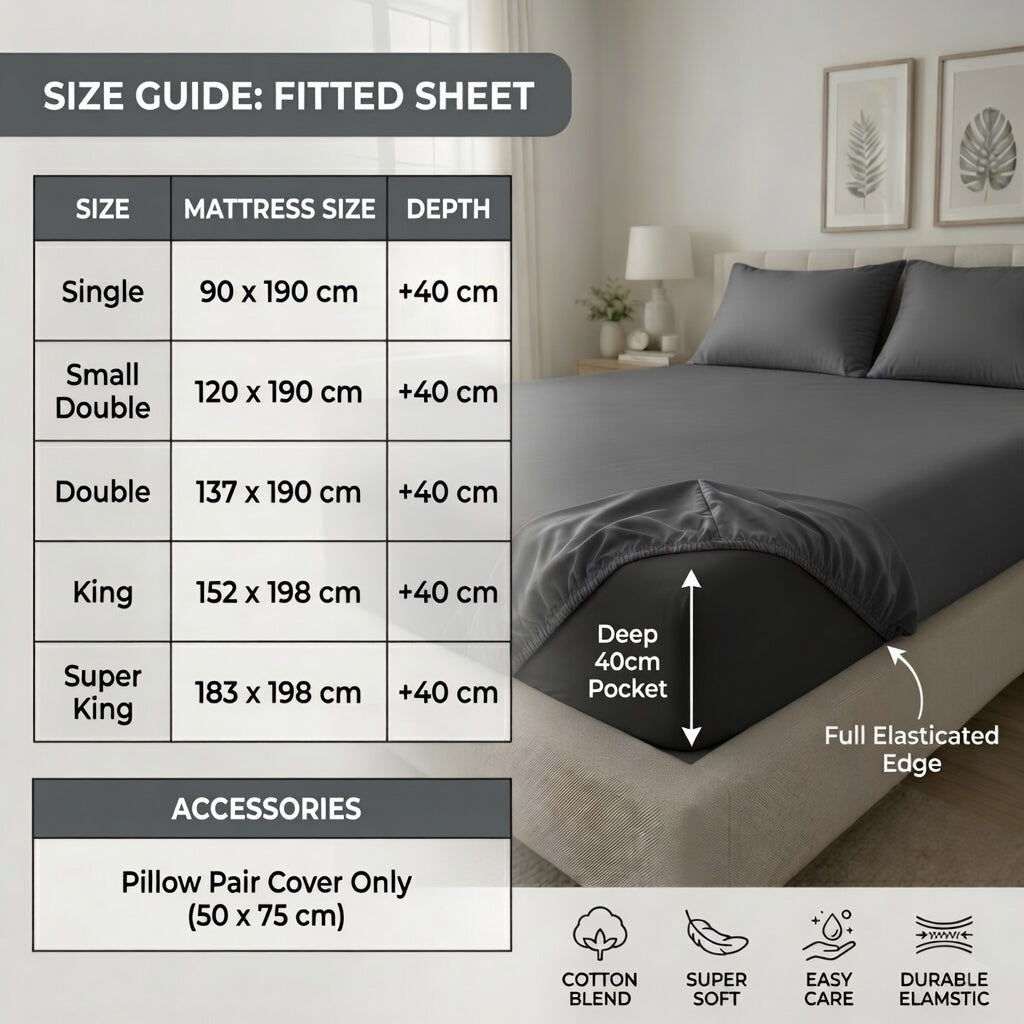 Extra Deep Fitted Sheet 40cm | Ultra Soft, Wrinkle-Free, Perfect Fit for Thick Mattress (UK Size)