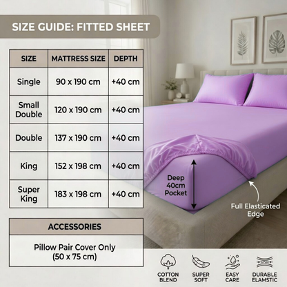 Extra Deep Fitted Sheet 40cm | Ultra Soft, Wrinkle-Free, Perfect Fit for Thick Mattress (UK Size)