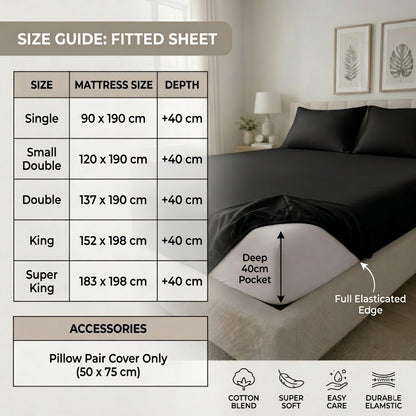 Extra Deep Fitted Sheet 40cm | Ultra Soft, Wrinkle-Free, Perfect Fit for Thick Mattress (UK Size)