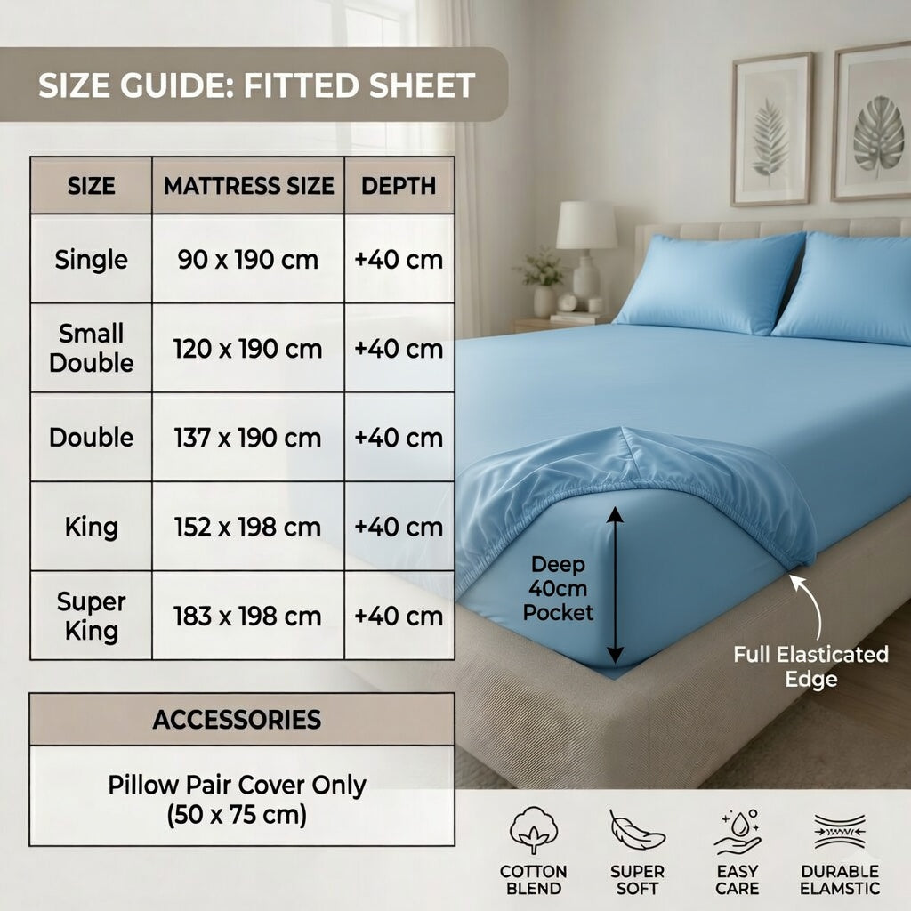Extra Deep Fitted Sheet 40cm | Ultra Soft, Wrinkle-Free, Perfect Fit for Thick Mattress (UK Size)