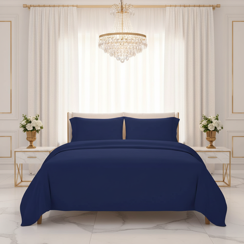 Navy Blue Bed Front View Luxury