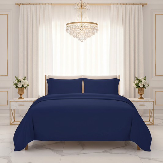 Navy Blue Bed Front View Luxury