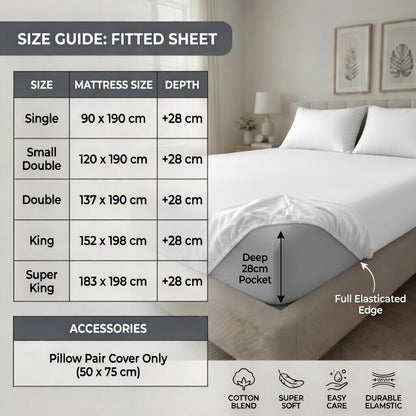 Luxury Fitted Sheet 11" Deep Pocket (28 cm) | Soft, Breathable, Wrinkle-Free Bedding for All Mattresses